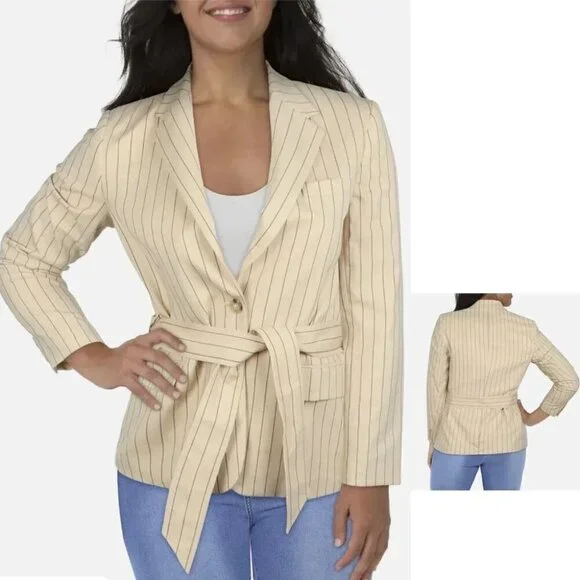 RALPH LAUREN BLACK LABEL Womens Pinstripe Work Two-Button Blazer size 14 Blazers & Suit Jackets